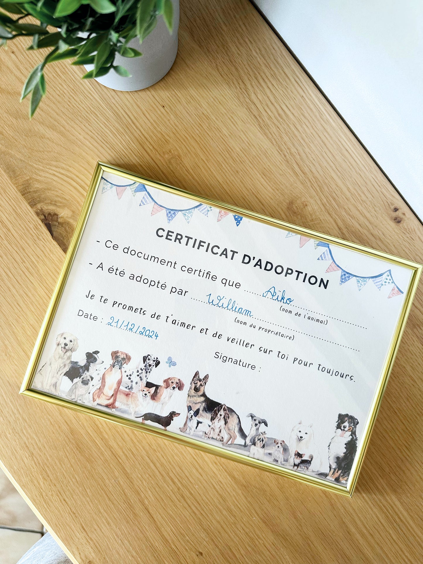 Certificat d'adoption pour chiot/chien à imprimer