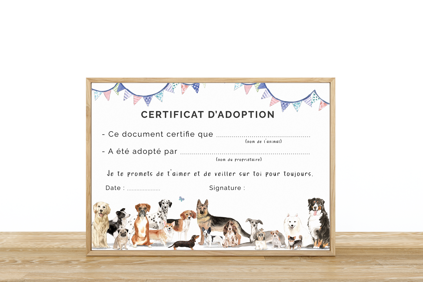 Certificat d'adoption pour chiot/chien à imprimer