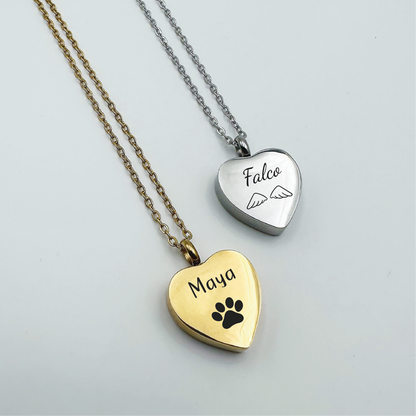 Collier urne personnalisé en forme de coeur